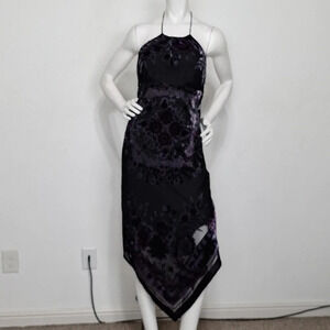 Black Purple Vintage Fairy Burnout Velvet Whimsigoth Halter Witchy Midi Dress L
